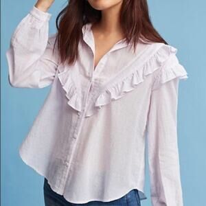 Anthro Eri + Ali Pinstripe Ruffled Button Down Size Small
